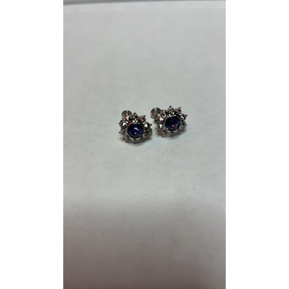 Vintage Silver Joanne Rivers Tone Screw Back Earrings with Blue Stones